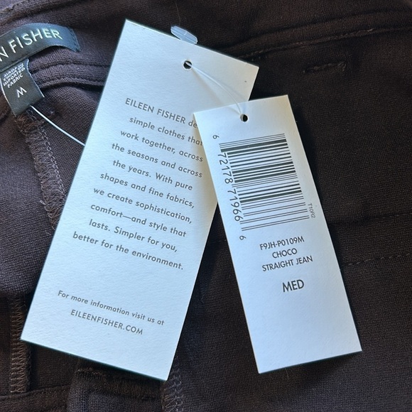 EILEEN FISHER Straight Jean Chocolate Brown Straight Leg Mid Rise Pant Sz M NEW - Picture 9 of 10